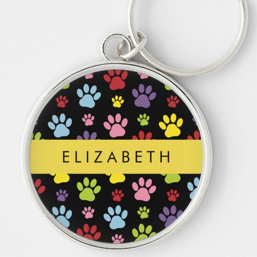 Farbige Paws, Muster, Hundepaws, Ihr Name Schlüsselanhänger (Vorne)