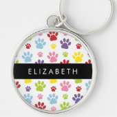Farbige Paws, Muster, Hundepaws, Ihr Name Schlüsselanhänger (Vorne)