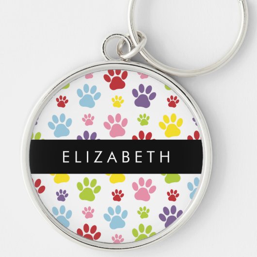 Farbige Paws, Muster, Hundepaws, Ihr Name Schlüsselanhänger (Vorne)