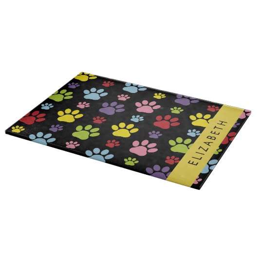Farbige Paws, Muster, Hundepaws, Ihr Name Schneidebrett (Ecke)