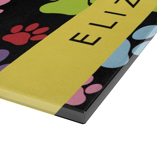 Farbige Paws, Muster, Hundepaws, Ihr Name Schneidebrett (Ecke)