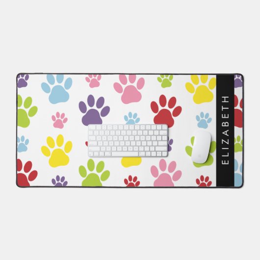 Farbige Paws, Muster, Hundepaws, Ihr Name Schreibtischunterlage (Tastatur & Maus)