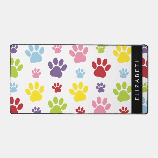 Farbige Paws, Muster, Hundepaws, Ihr Name Schreibtischunterlage (Vorderseite)