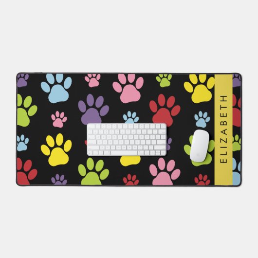 Farbige Paws, Muster, Hundepaws, Ihr Name Schreibtischunterlage (Tastatur & Maus)