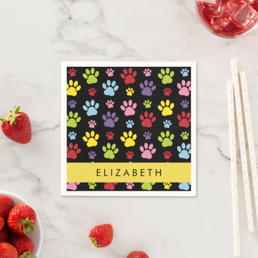Farbige Paws, Muster, Hundepaws, Ihr Name Serviette (Beispiel)