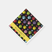 Farbige Paws, Muster, Hundepaws, Ihr Name Serviette (Ecke)