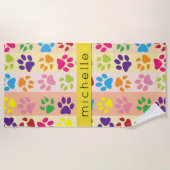 Farbige Paws, Muster, Hundepaws, Ihr Name Strandtuch (Vorderseite)