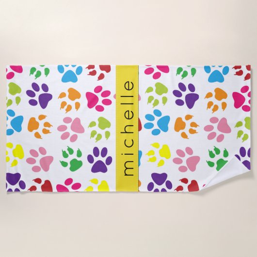 Farbige Paws, Muster, Hundepaws, Ihr Name Strandtuch (Vorderseite)