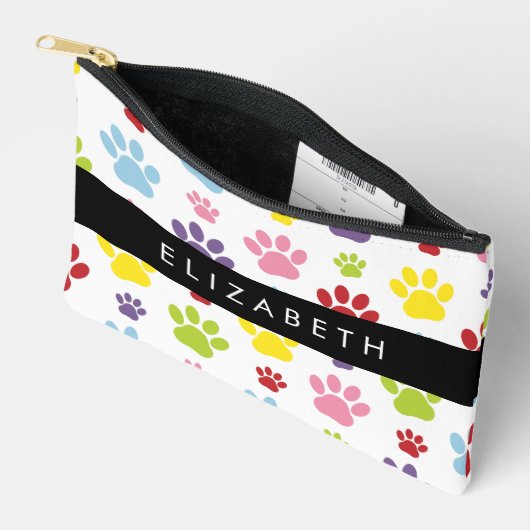 Farbige Paws, Muster, Hundepaws, Ihr Name Zubehörtasche (Offen)