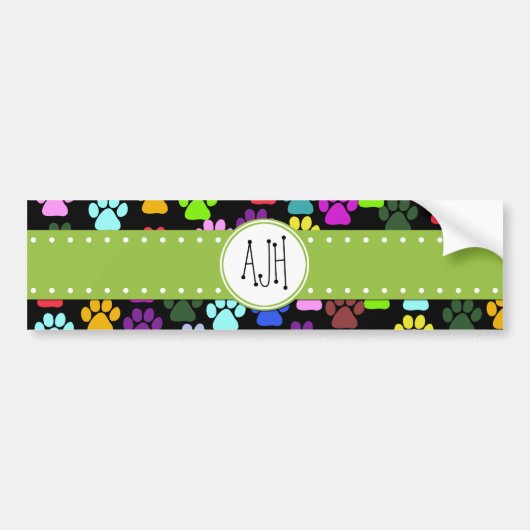 Farbige Paws, Muster, Hundepaws, Monogramm Autoaufkleber (Vorne)