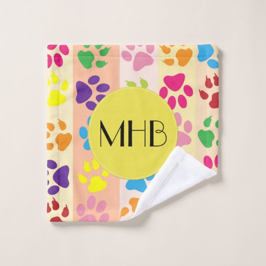Farbige Paws, Muster, Hundepaws, Monogramm Badhandtuch Set (Waschlappen)