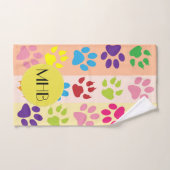 Farbige Paws, Muster, Hundepaws, Monogramm Badhandtuch Set (Handtuch)