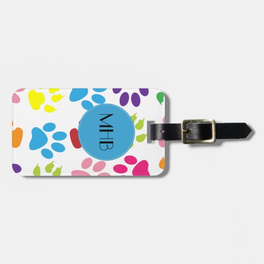 Farbige Paws, Muster, Hundepaws, Monogramm Gepäckanhänger (Vorderseite horizontal)