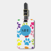 Farbige Paws, Muster, Hundepaws, Monogramm Gepäckanhänger (Vorderseite vertikal)
