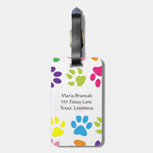 Farbige Paws, Muster, Hundepaws, Monogramm Gepäckanhänger (Rückseite vertikal)