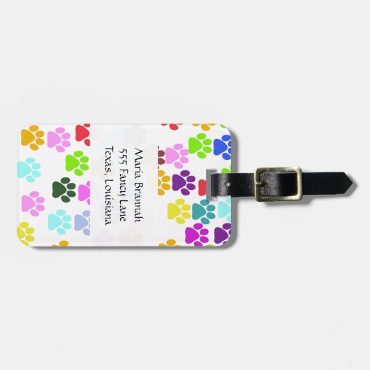 Farbige Paws, Muster, Hundepaws, Monogramm Gepäckanhänger (Vorderseite horizontal)