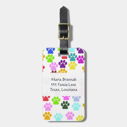 Farbige Paws, Muster, Hundepaws, Monogramm Gepäckanhänger (Vorderseite vertikal)