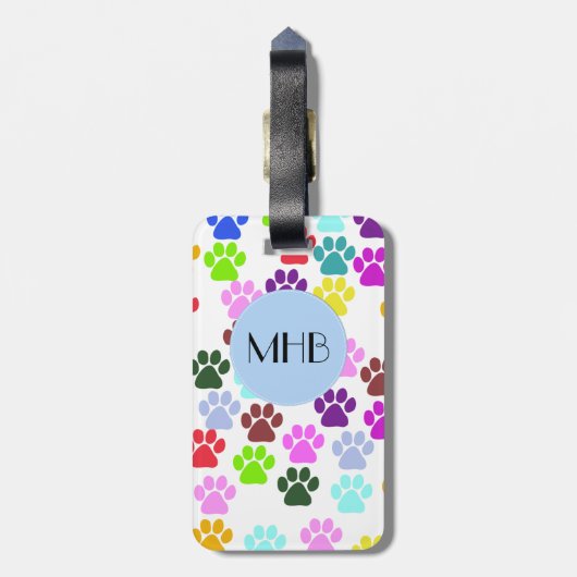 Farbige Paws, Muster, Hundepaws, Monogramm Gepäckanhänger (Rückseite vertikal)
