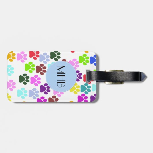 Farbige Paws, Muster, Hundepaws, Monogramm Gepäckanhänger (Rückseite horizontal)