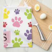 Farbige Paws, Muster, Hundepaws, Monogramm Geschirrtuch (Viertel Falte)