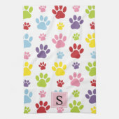 Farbige Paws, Muster, Hundepaws, Monogramm Geschirrtuch (Vertikal)
