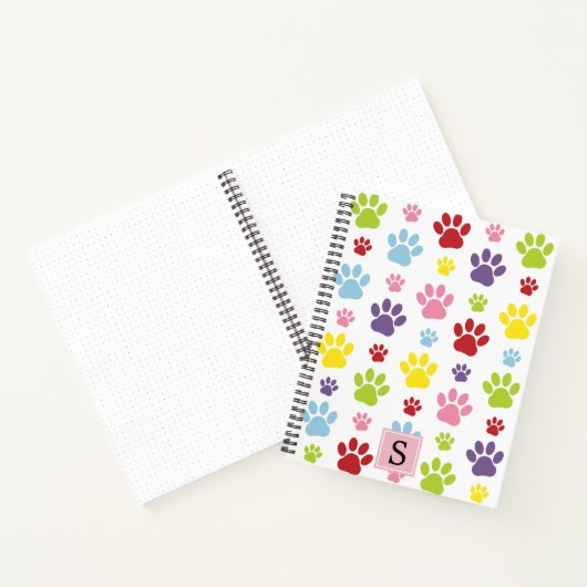 Farbige Paws, Muster, Hundepaws, Monogramm Notizblock (Innenseite)