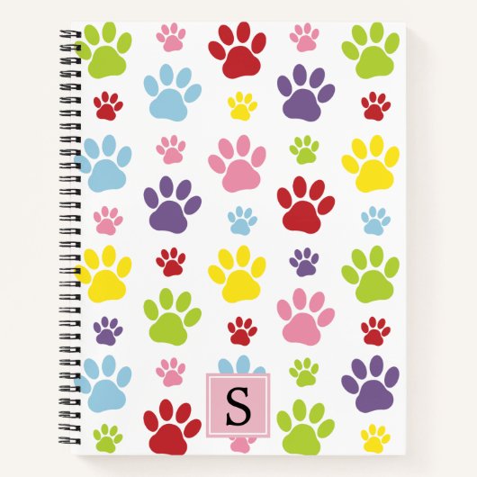 Farbige Paws, Muster, Hundepaws, Monogramm Notizblock (Vorderseite)