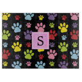 Farbige Paws, Muster, Hundepaws, Monogramm Schneidebrett (Vorderseite)