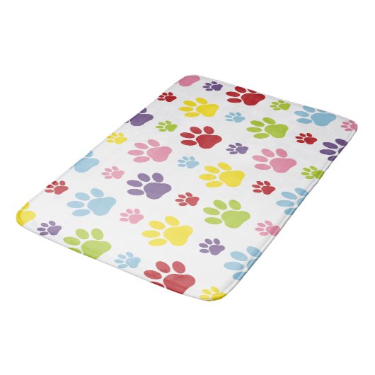 Farbige Paws, Muster, Hundeschlitten, Paw Prints Badematte (Schrägansicht)