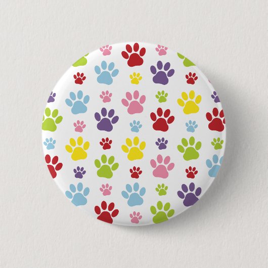 Farbige Paws, Muster, Hundeschlitten, Paw Prints Button (Vorderseite)