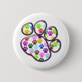 Farbige Paws, Muster, Hundeschlitten, Paw Prints Button (Vorderseite)