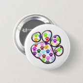 Farbige Paws, Muster, Hundeschlitten, Paw Prints Button (Vorne & Hinten)