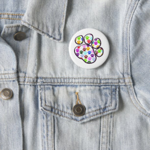 Farbige Paws, Muster, Hundeschlitten, Paw Prints Button