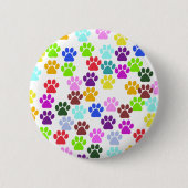 Farbige Paws, Muster, Hundeschlitten, Paw Prints Button (Vorderseite)