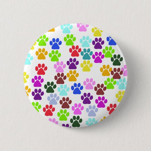 Farbige Paws, Muster, Hundeschlitten, Paw Prints Button (Vorderseite)