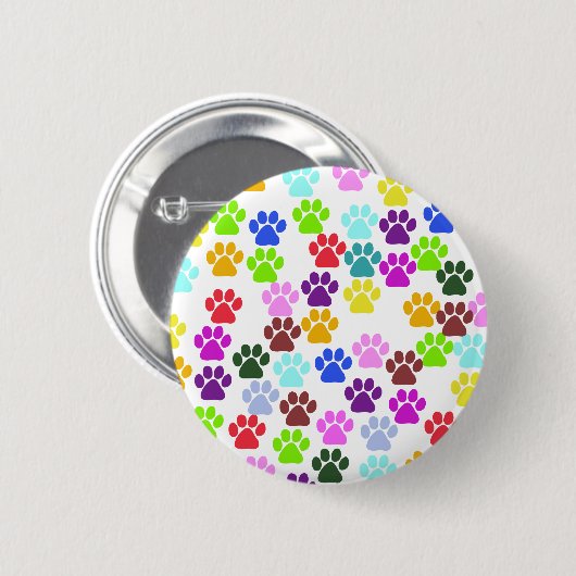 Farbige Paws, Muster, Hundeschlitten, Paw Prints Button (Vorne & Hinten)