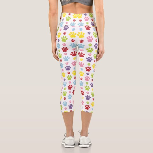 Farbige Paws, Muster, Hundeschlitten, Paw Prints Capri Leggings (Rückseite)