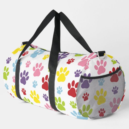 Farbige Paws, Muster, Hundeschlitten, Paw Prints Duffle Bag (Rechte Ecke)