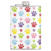 Farbige Paws, Muster, Hundeschlitten, Paw Prints Flachmann (Vorderseite)