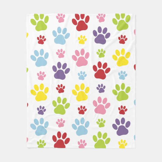 Farbige Paws, Muster, Hundeschlitten, Paw Prints Fleecedecke (Vorderseite)