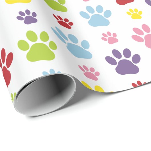 Farbige Paws, Muster, Hundeschlitten, Paw Prints Geschenkpapier (Rolleneckpunkt)