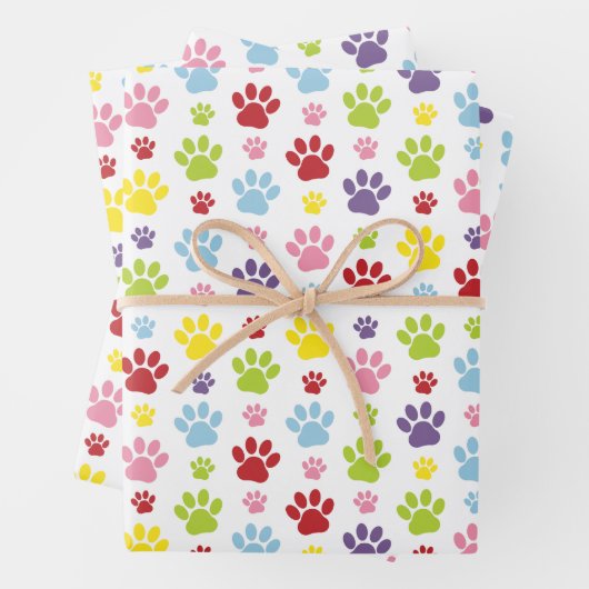 Farbige Paws, Muster, Hundeschlitten, Paw Prints Geschenkpapier Set (Beispiel)