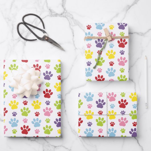 Farbige Paws, Muster, Hundeschlitten, Paw Prints Geschenkpapier Set (Vorderseite)