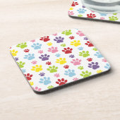 Farbige Paws, Muster, Hundeschlitten, Paw Prints Getränkeuntersetzer (Linke Seite)