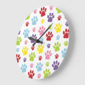 Farbige Paws, Muster, Hundeschlitten, Paw Prints Große Wanduhr (Winkel)