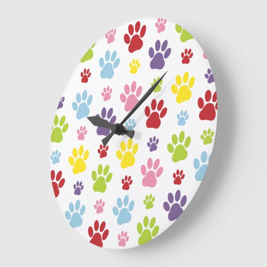 Farbige Paws, Muster, Hundeschlitten, Paw Prints Große Wanduhr (Winkel)