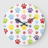 Farbige Paws, Muster, Hundeschlitten, Paw Prints Große Wanduhr (Vorderseite)