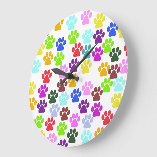 Farbige Paws, Muster, Hundeschlitten, Paw Prints Große Wanduhr (Winkel)