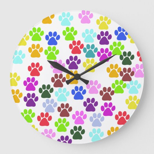 Farbige Paws, Muster, Hundeschlitten, Paw Prints Große Wanduhr (Vorderseite)
