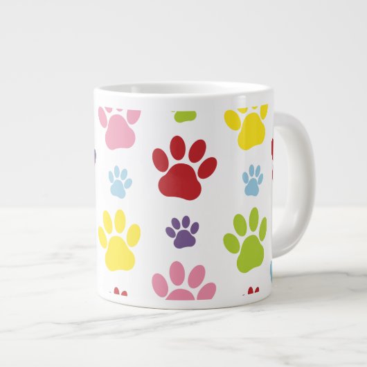 Farbige Paws, Muster, Hundeschlitten, Paw Prints Jumbo-Tasse (Vorderseite Rechts)